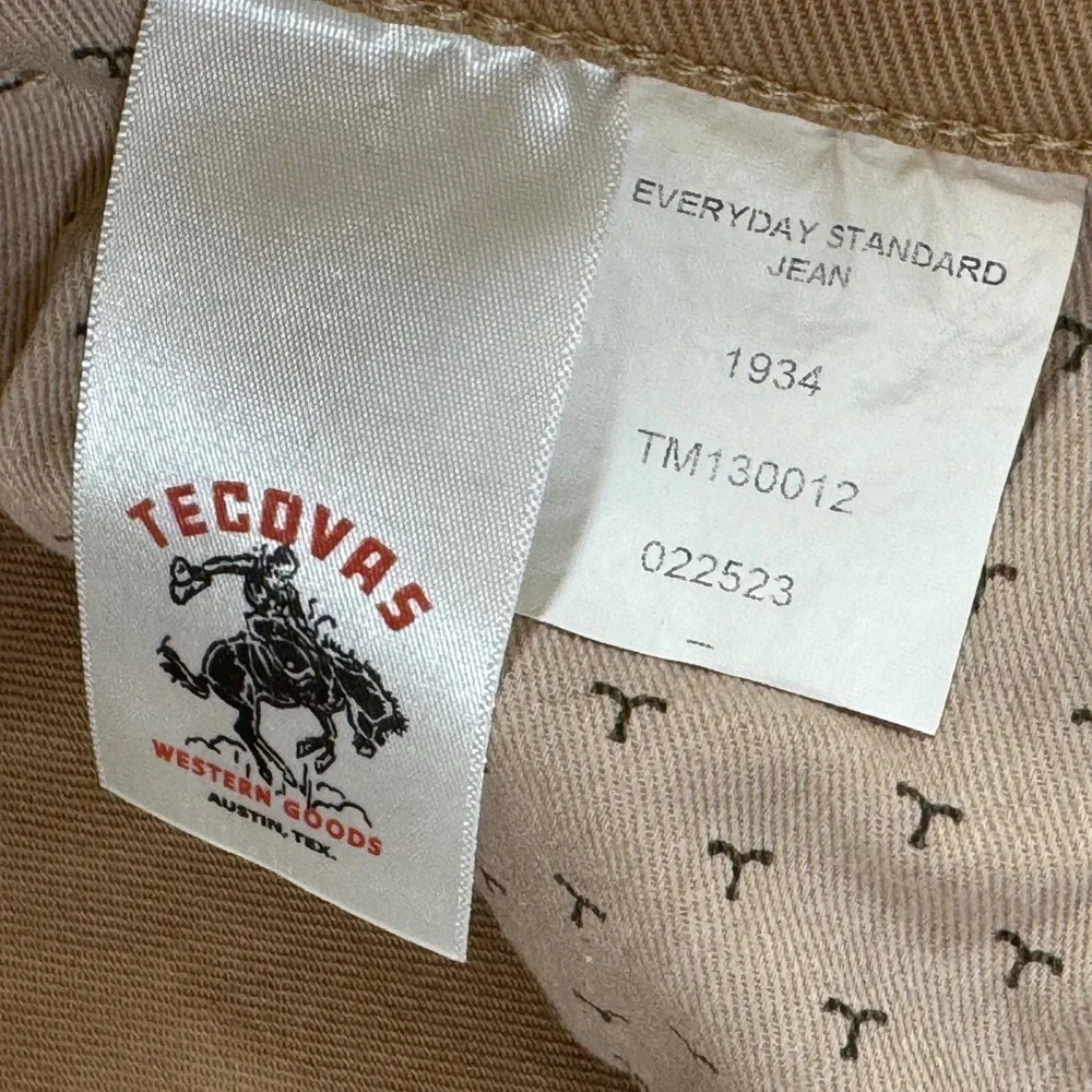 Tecovas Everyday Standard Jean 38x32 Tobacco Brown Tan Straight Leg  Men's